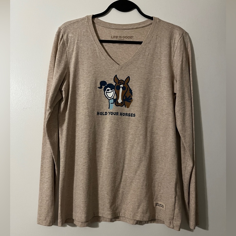 Life Is Good Beige Long Sleeve with Horse Graphic